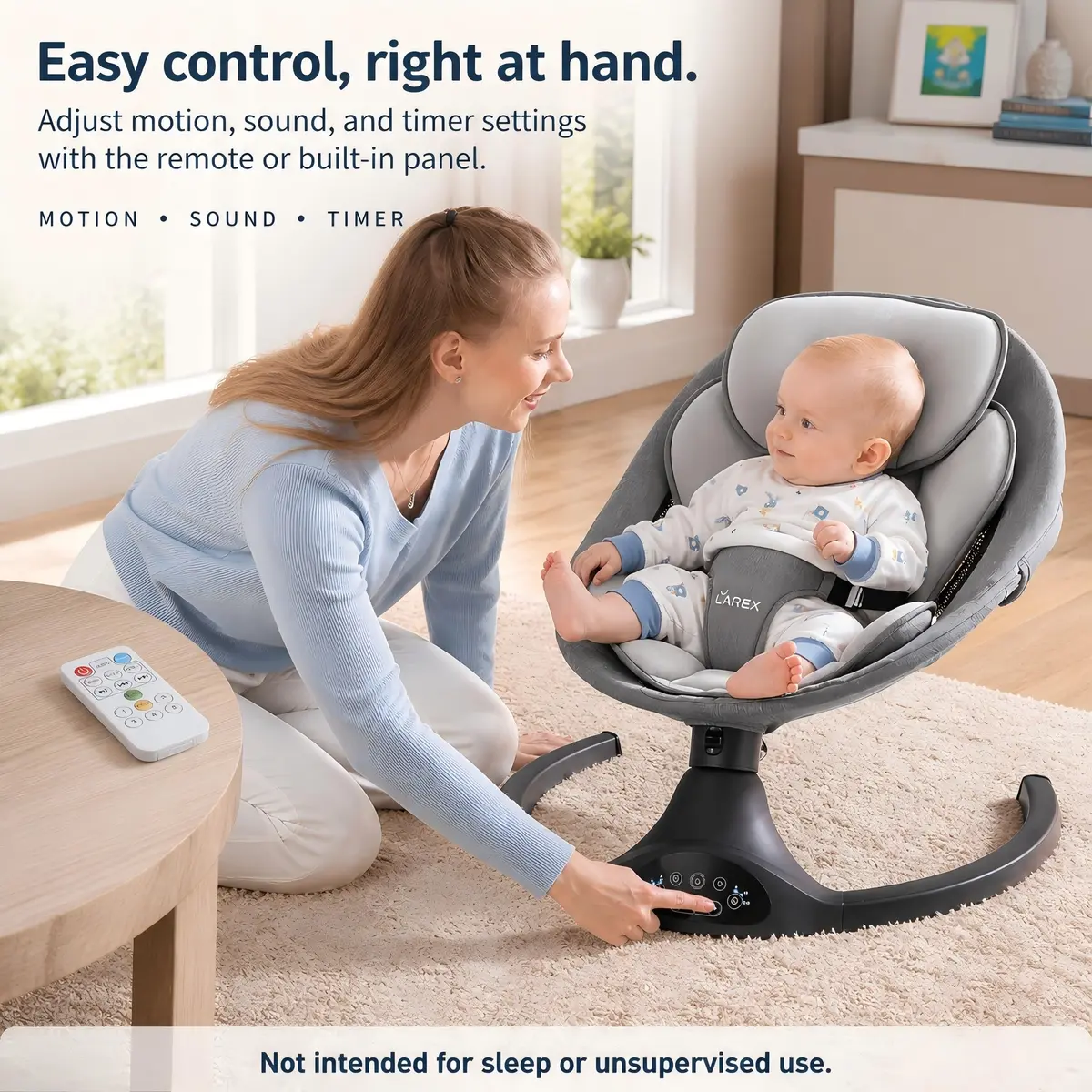 Larex Baby Swing | 5 Speeds, Bluetooth & Remote Control, Black, Large - view 4
