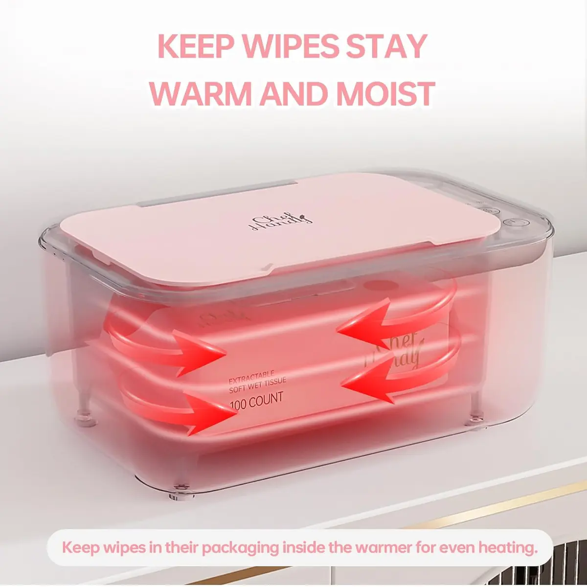 Chefhandy Pink Baby Wipe Warmer with 3 Temperature Settings, Large Capacity | Surround Heating for Even Warmth - view 7