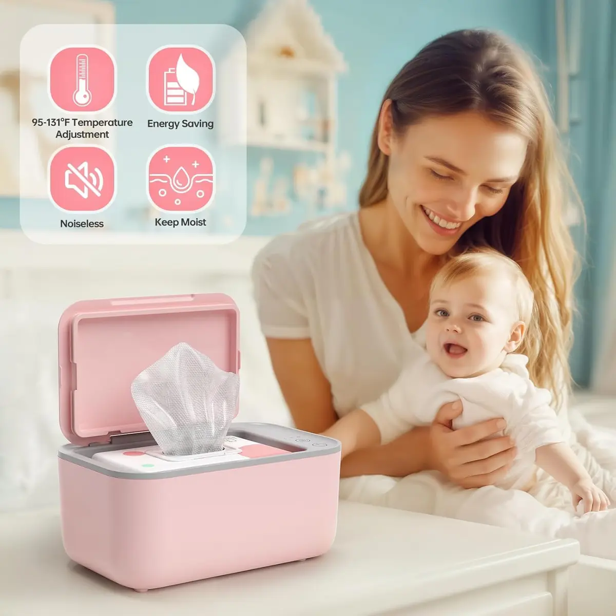 Chefhandy Pink Baby Wipe Warmer with 3 Temperature Settings, Large Capacity | Surround Heating for Even Warmth - view 8