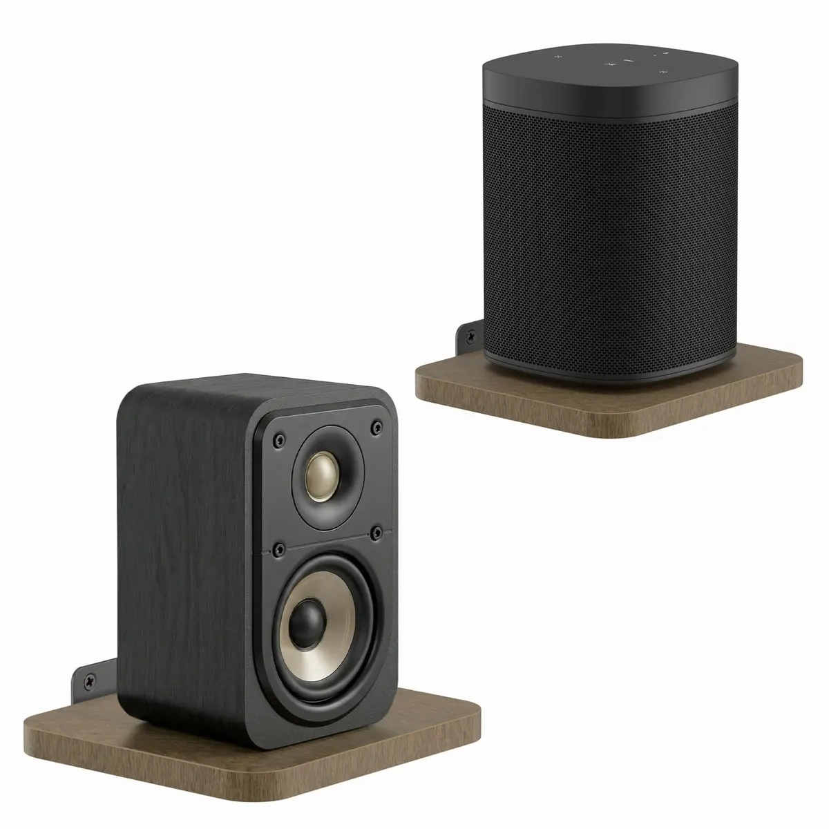 Aiweiwa Small Speaker Shelf Wall Mount Pair, 5.3" x 6.7" Adjustable Rear Speaker Wall Shelves for Small Surround Sound Speakers, Wooden Floating Speaker Wall Shelves, Up to 7 lbs Per Shelf | Compact, Adjustable, Wooden Design - main product image