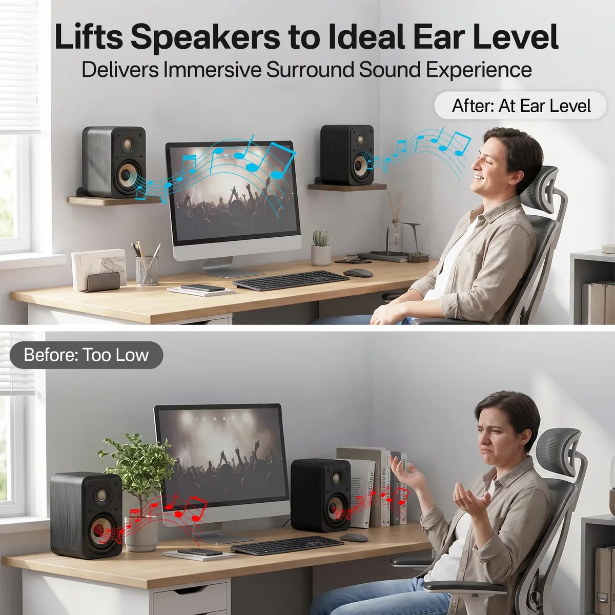 Aiweiwa Small Speaker Shelf Wall Mount Pair, 5.3" x 6.7" Adjustable Rear Speaker Wall Shelves for Small Surround Sound Speakers, Wooden Floating Speaker Wall Shelves, Up to 7 lbs Per Shelf | Compact, Adjustable, Wooden Design - view 6