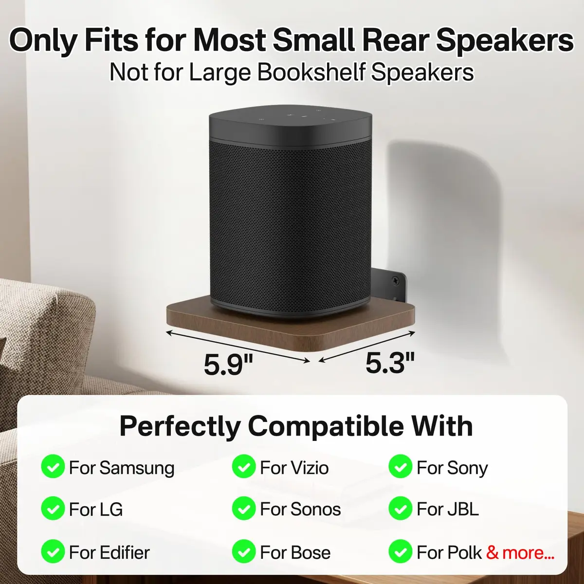 Aiweiwa Small Speaker Shelf Wall Mount Pair, 5.3" x 6.7" Adjustable Rear Speaker Wall Shelves for Small Surround Sound Speakers, Wooden Floating Speaker Wall Shelves, Up to 7 lbs Per Shelf | Compact, Adjustable, Wooden Design - view 2