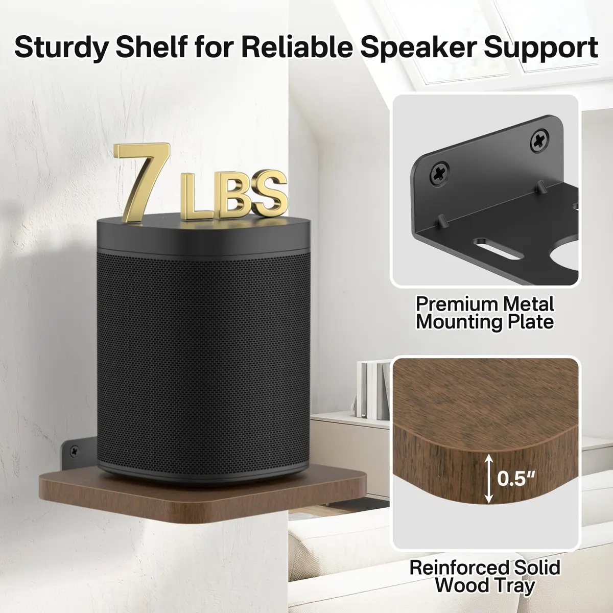 Aiweiwa Small Speaker Shelf Wall Mount Pair, 5.3" x 6.7" Adjustable Rear Speaker Wall Shelves for Small Surround Sound Speakers, Wooden Floating Speaker Wall Shelves, Up to 7 lbs Per Shelf | Compact, Adjustable, Wooden Design - view 4