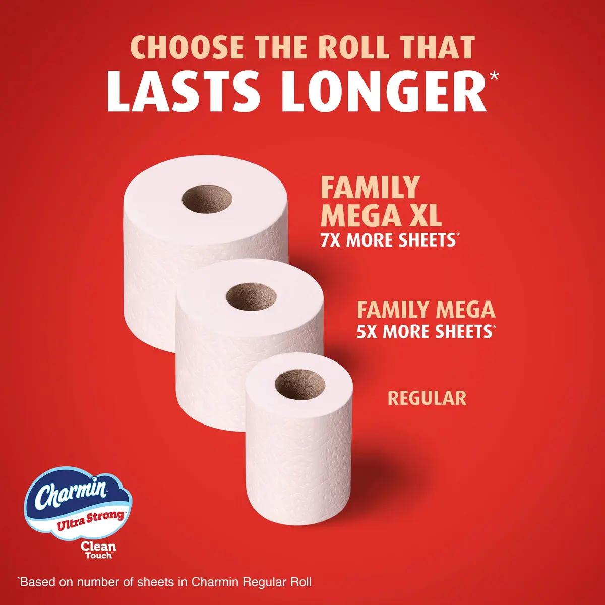 Charmin Ultra Strong Clean Touch Toilet Paper 30 Family Mega Rolls (8250 Sheets) | 4X Stronger When Wet - view 7