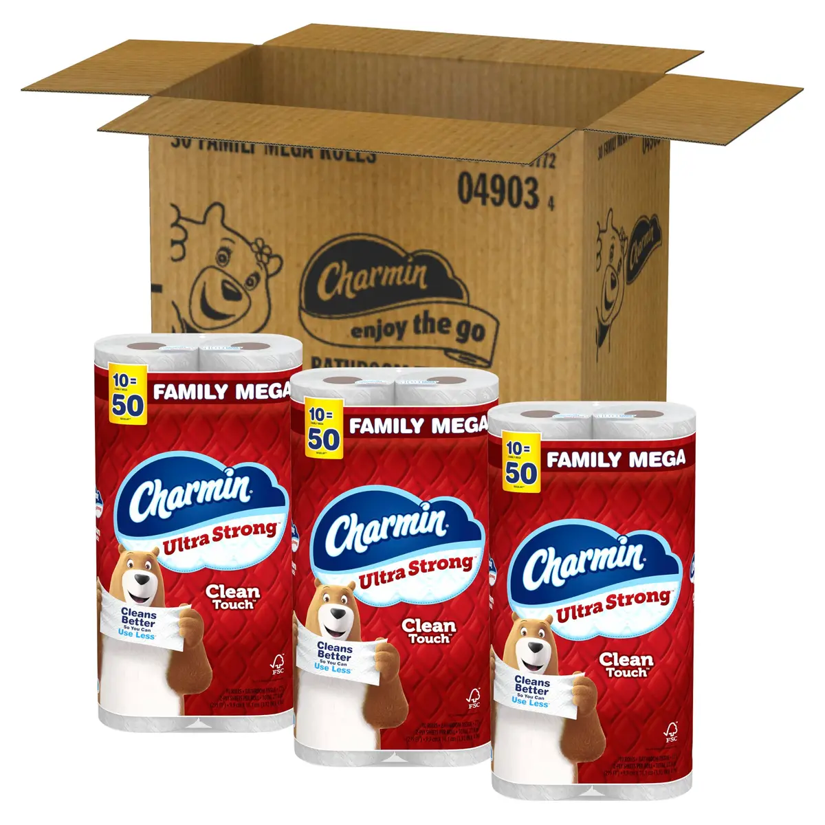 Charmin Ultra Strong Clean Touch Toilet Paper 30 Family Mega Rolls (8250 Sheets) | 4X Stronger When Wet - view 9