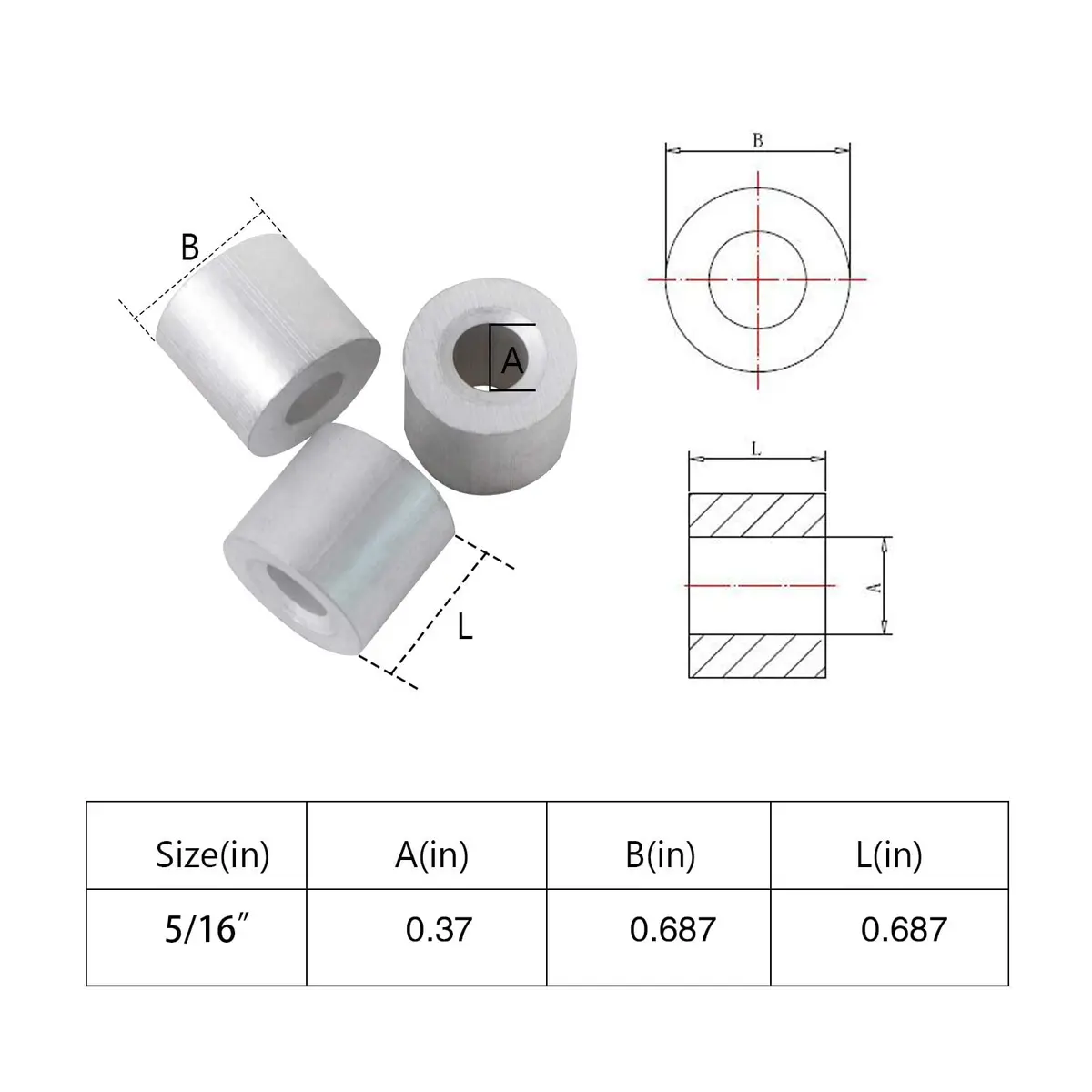 HIGOOD Wire Rope Stop Sleeve 5/16" Aluminum Alloy | Heavy-Duty Aluminum Crimp Sleeve for Wire Rope (PK 25) - view 2