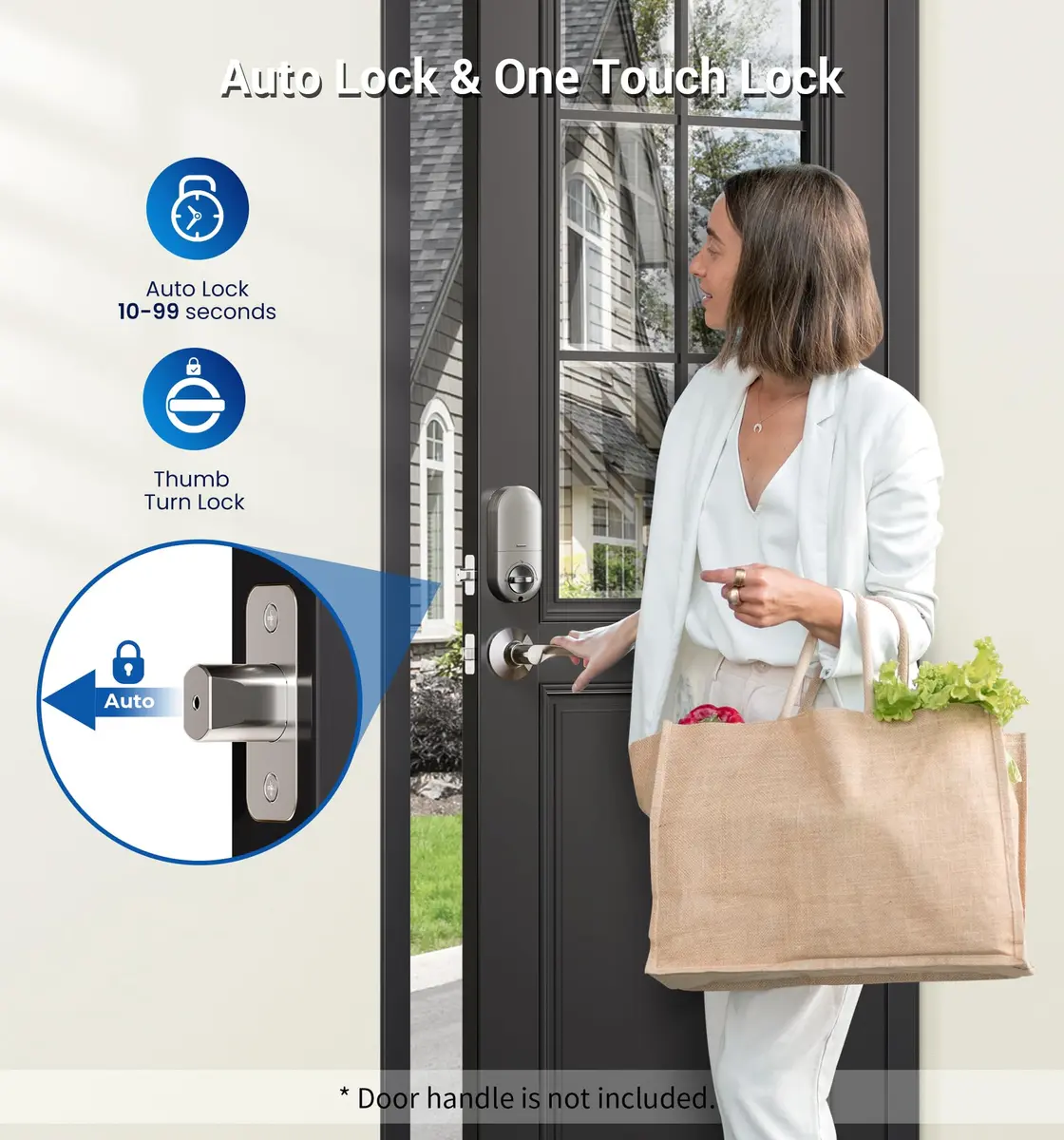 Veise Deadbolt Keypad Lock Satin Nickel | Keyless Entry, Auto Lock & Weatherproof (70-120 chars) - view 4