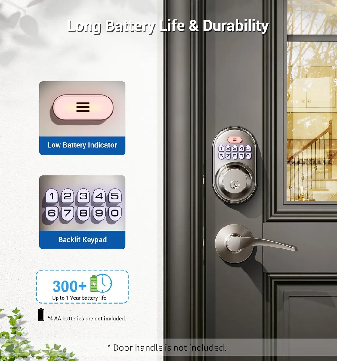 Veise Deadbolt Keypad Lock Satin Nickel | Keyless Entry, Auto Lock & Weatherproof (70-120 chars) - view 5