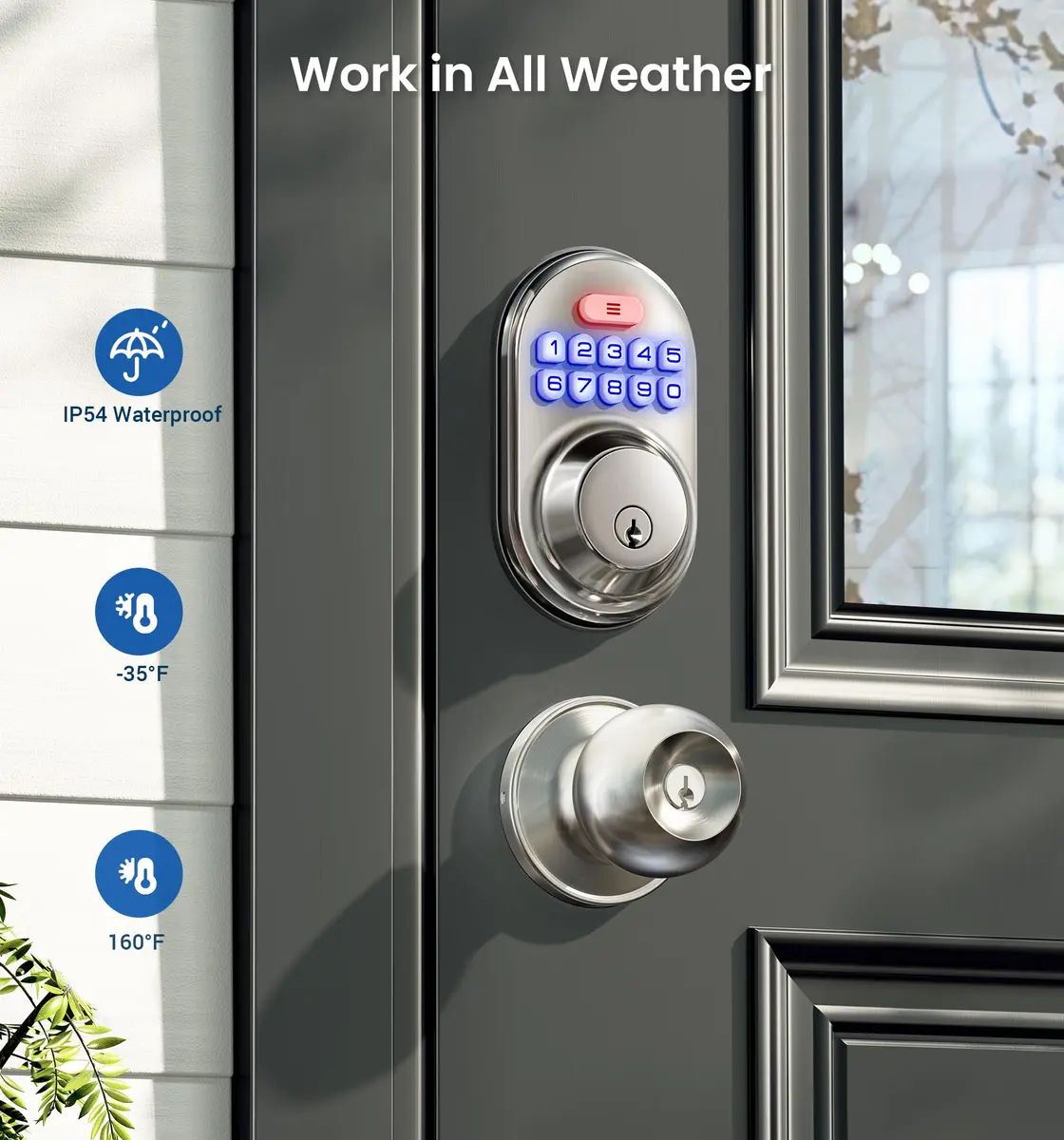 Veise Deadbolt Keypad Lock Satin Nickel | Keyless Entry, Auto Lock & Weatherproof (70-120 chars) - view 6