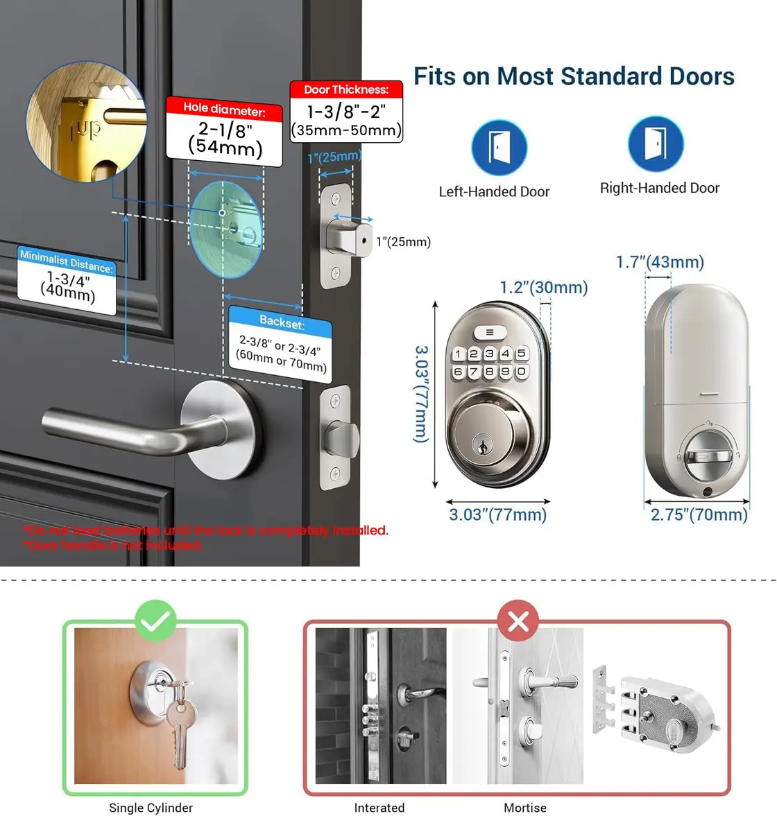 Veise Deadbolt Keypad Lock Satin Nickel | Keyless Entry, Auto Lock & Weatherproof (70-120 chars) - view 7