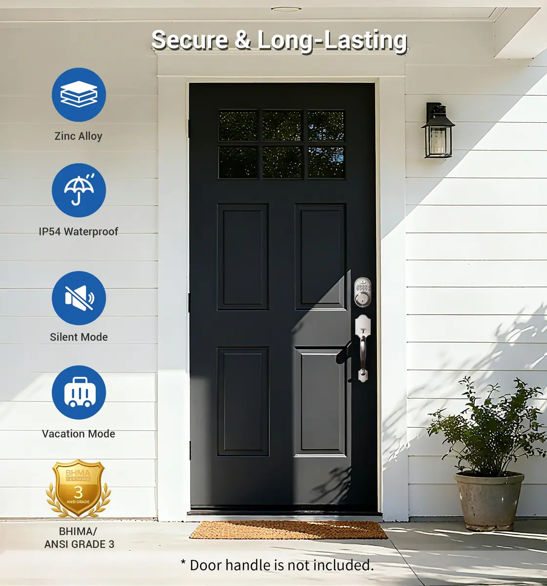 Veise Deadbolt Keypad Lock Satin Nickel | Keyless Entry, Auto Lock & Weatherproof (70-120 chars) - view 9