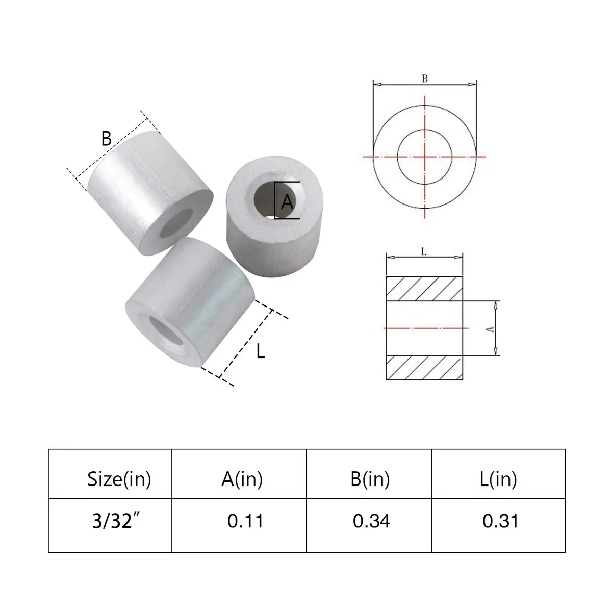 HIGOOD Wire Rope Stop Sleeve for 3/32" Wire Rope | Aluminum Alloy, PK 100 | Strong & Economical - view 2