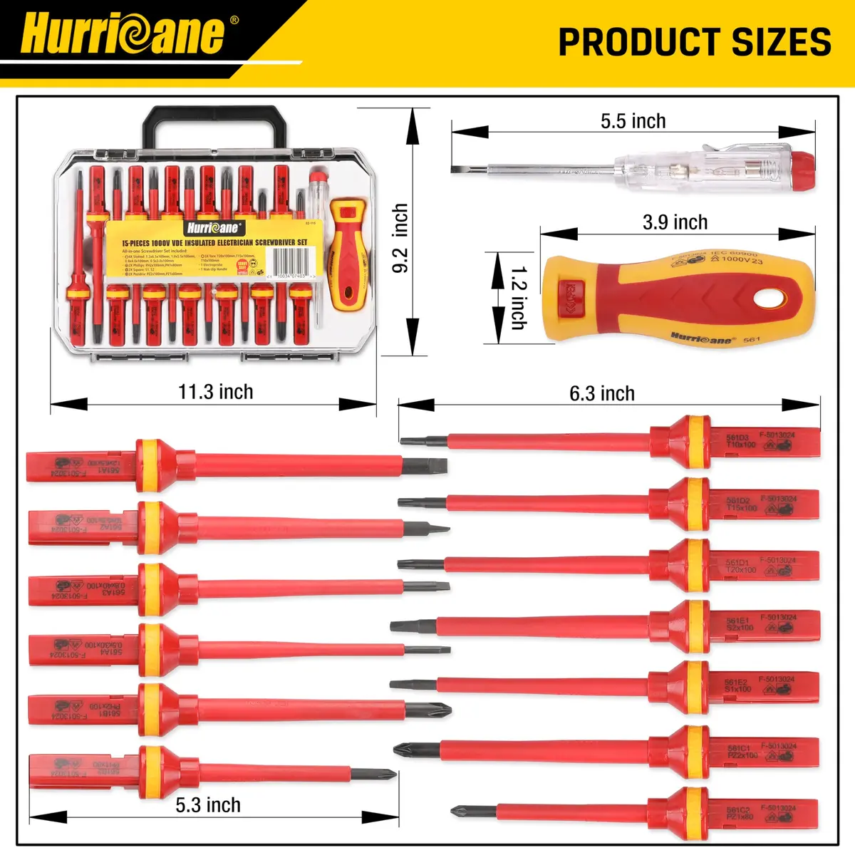 HURRICANE 1000V Insulated Screwdriver Set, 15-Piece Professional Electrician Tool Kit with Magnetic Tips - view 5