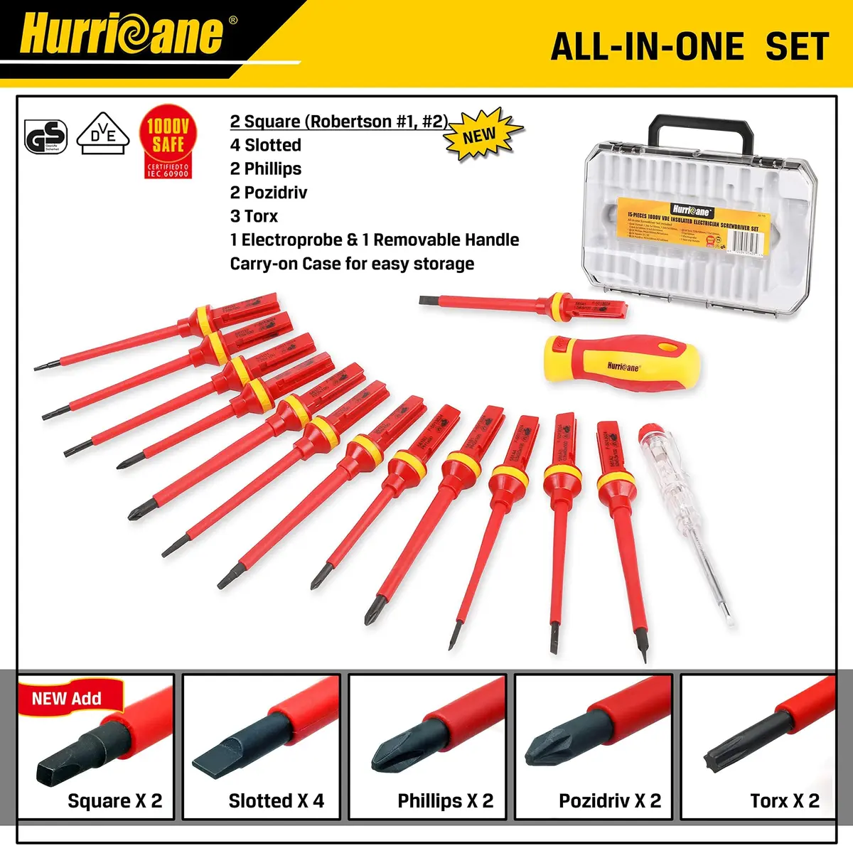 HURRICANE 1000V Insulated Screwdriver Set, 15-Piece Professional Electrician Tool Kit with Magnetic Tips - view 7