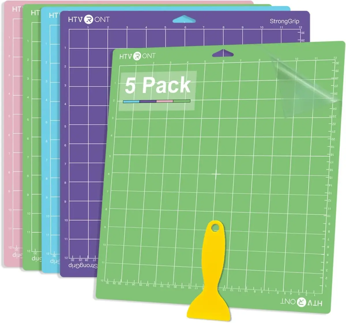 HTVRONT Cutting Mats 12"x12" (30.5x30.5cm) - 5 Pcs Variety Pack with Scraper | Compatible with Cricut Maker/Explore Machines - main product image