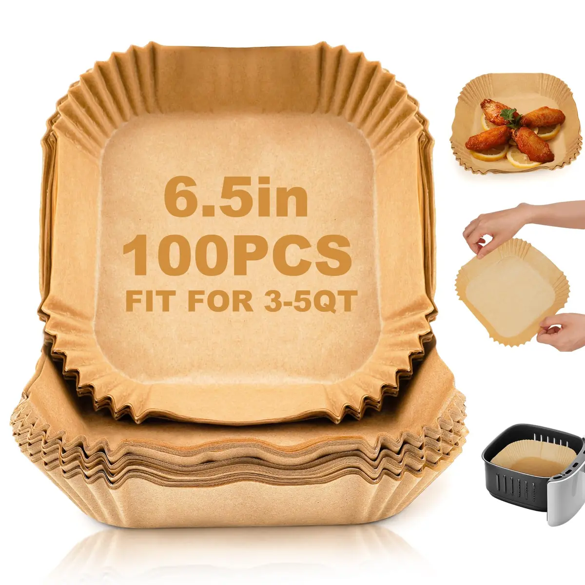 ctizne Disposable Air Fryer Liners 6.5" Square | Greaseproof, Waterproof & Non-Stick for 3-5QT - main product image