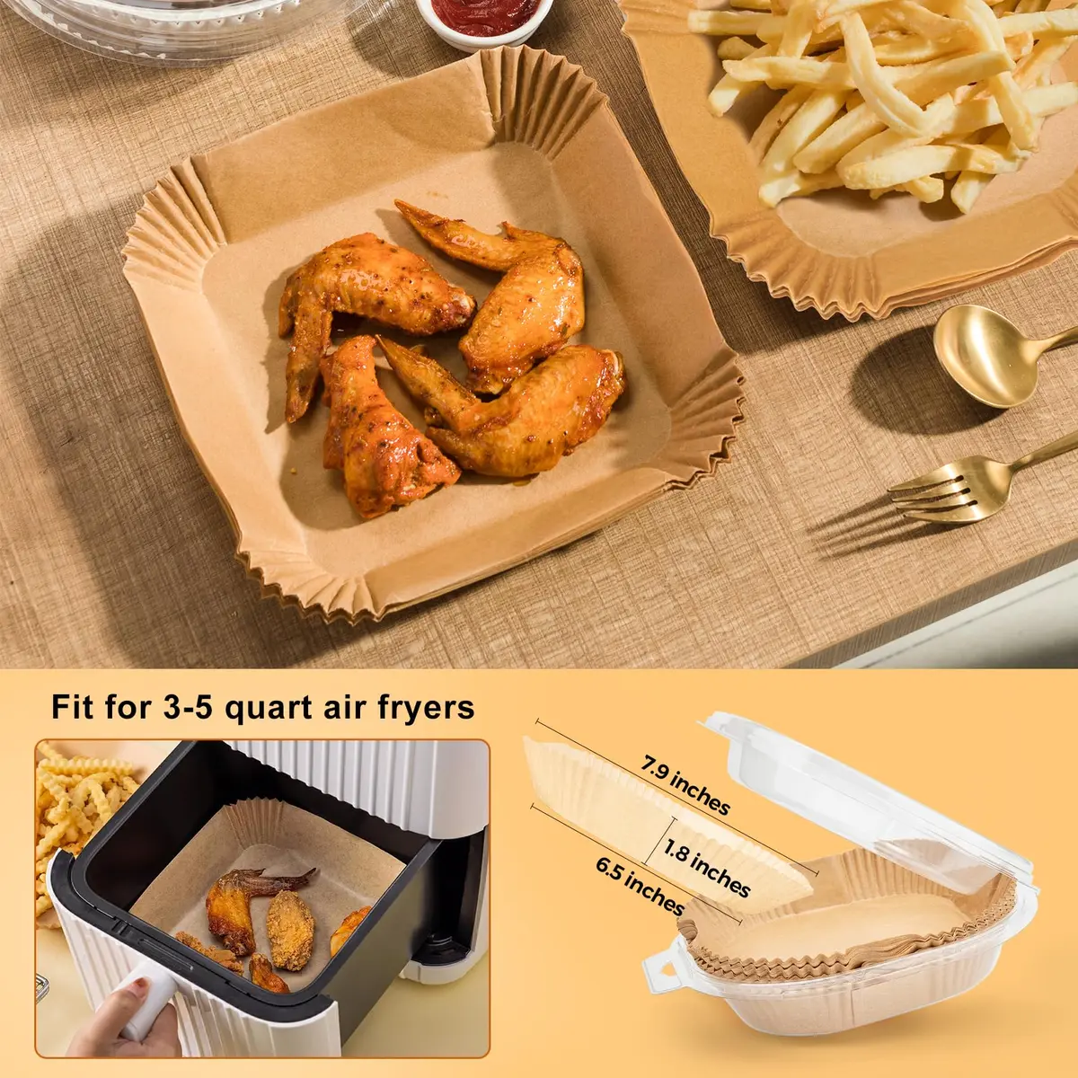 ctizne Disposable Air Fryer Liners 6.5" Square | Greaseproof, Waterproof & Non-Stick for 3-5QT - view 2