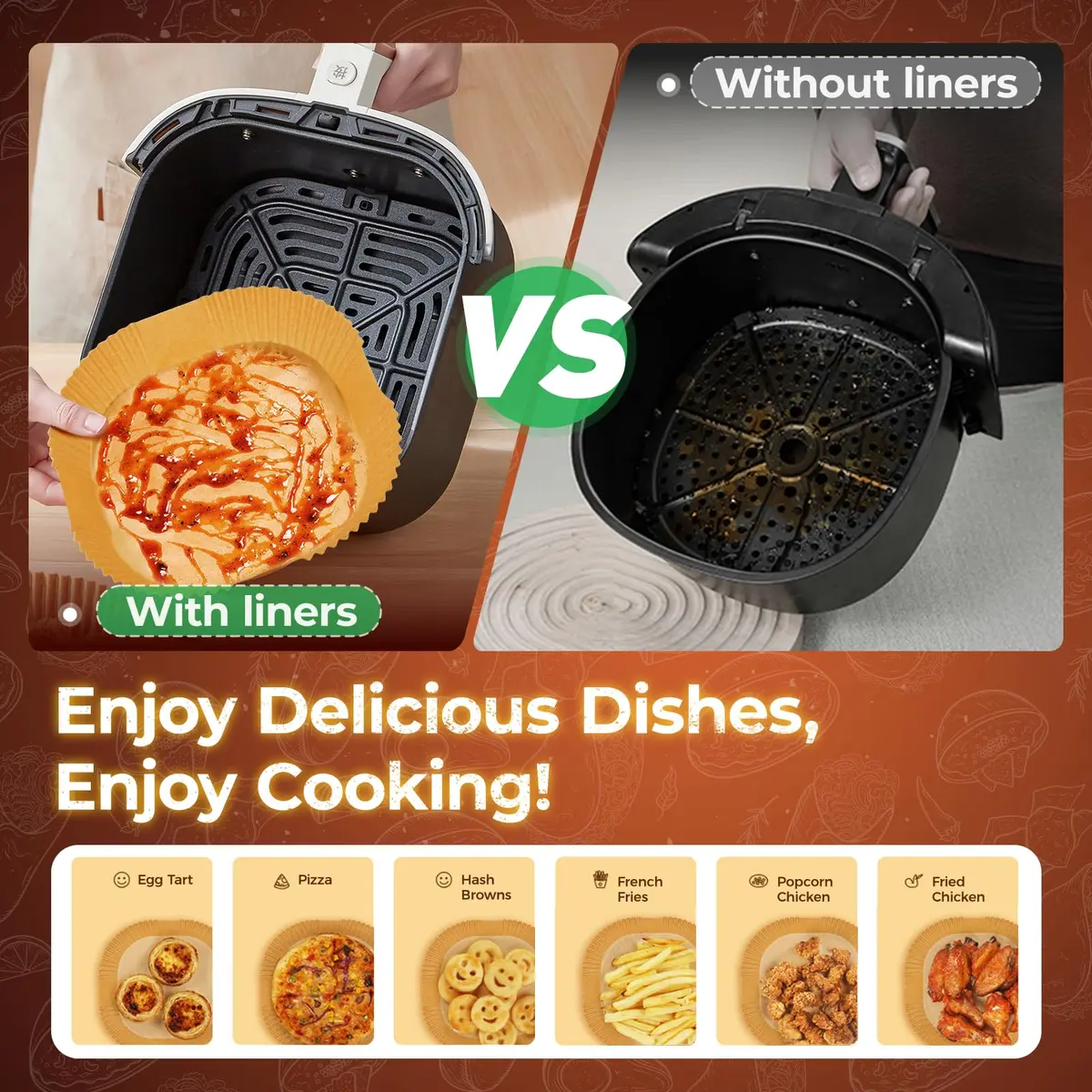 ctizne Air Fryer Liners Disposable 8" Square | Leak-Proof, Food-Grade, 100Pcs for 5-8 QT - view 5