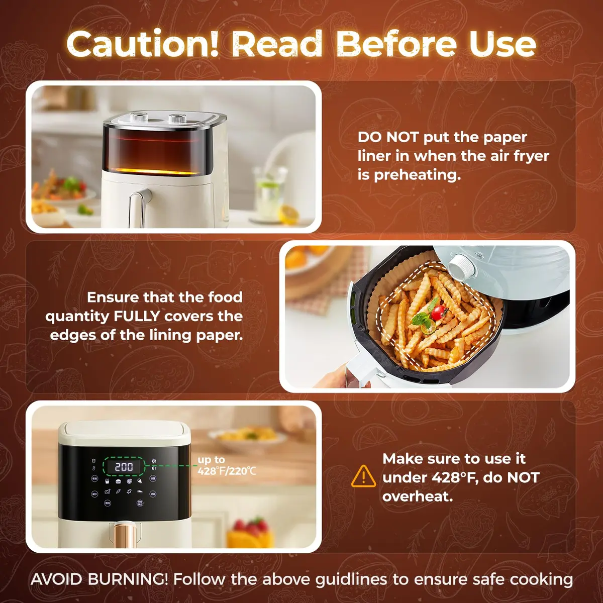 ctizne Air Fryer Liners Disposable 8" Square | Leak-Proof, Food-Grade, 100Pcs for 5-8 QT - view 6