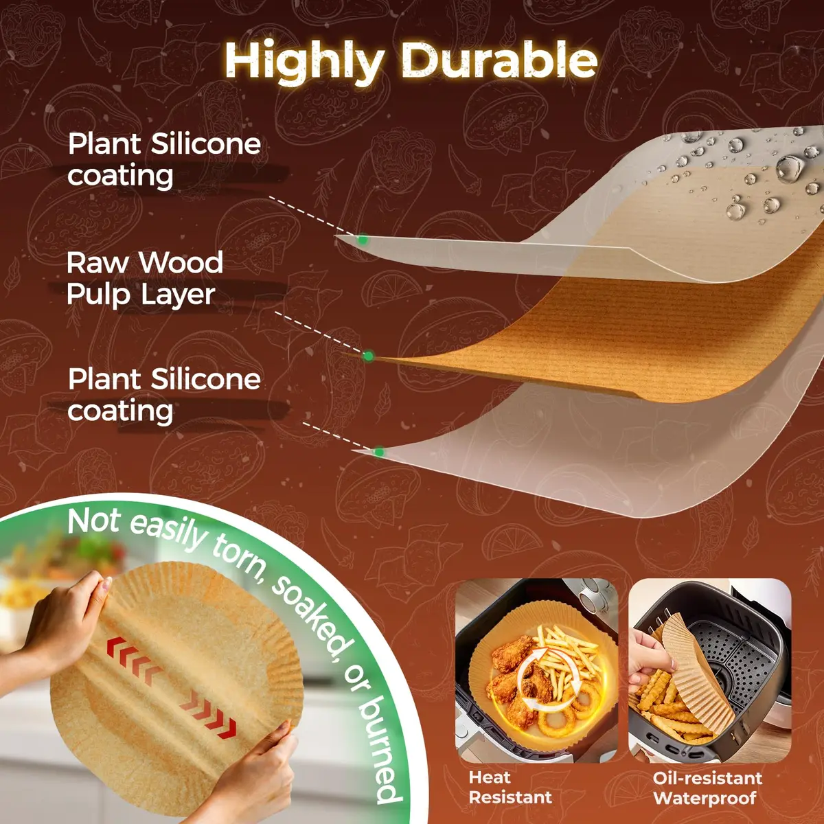ctizne Air Fryer Liners Disposable 8" Square | Leak-Proof, Food-Grade, 100Pcs for 5-8 QT - view 3