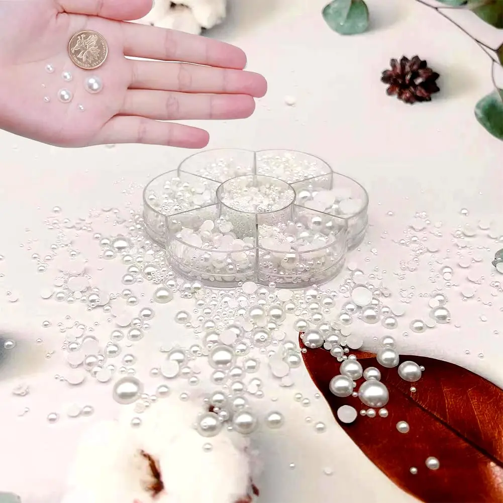 BrainKer 5700 Pcs Craft Bead Half Flatback Pearls | Acrylic White Jewelry & Nail Art (70-120c) - view 6
