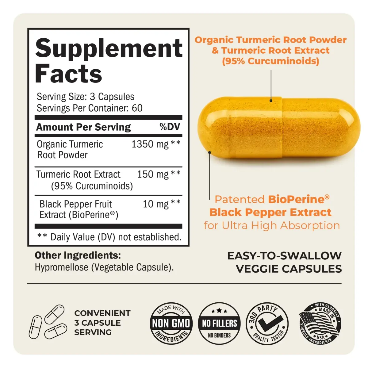 BioSchwartz Turmeric Curcumin with Black Pepper Extract 1500mg 180 Capsules | Advanced Formula for Absorption & Joint Support - view 4