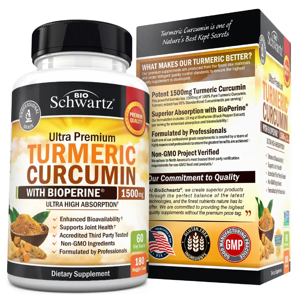 BioSchwartz Turmeric Curcumin with Black Pepper Extract 1500mg 180 Capsules | Advanced Formula for Absorption & Joint Support - view 5