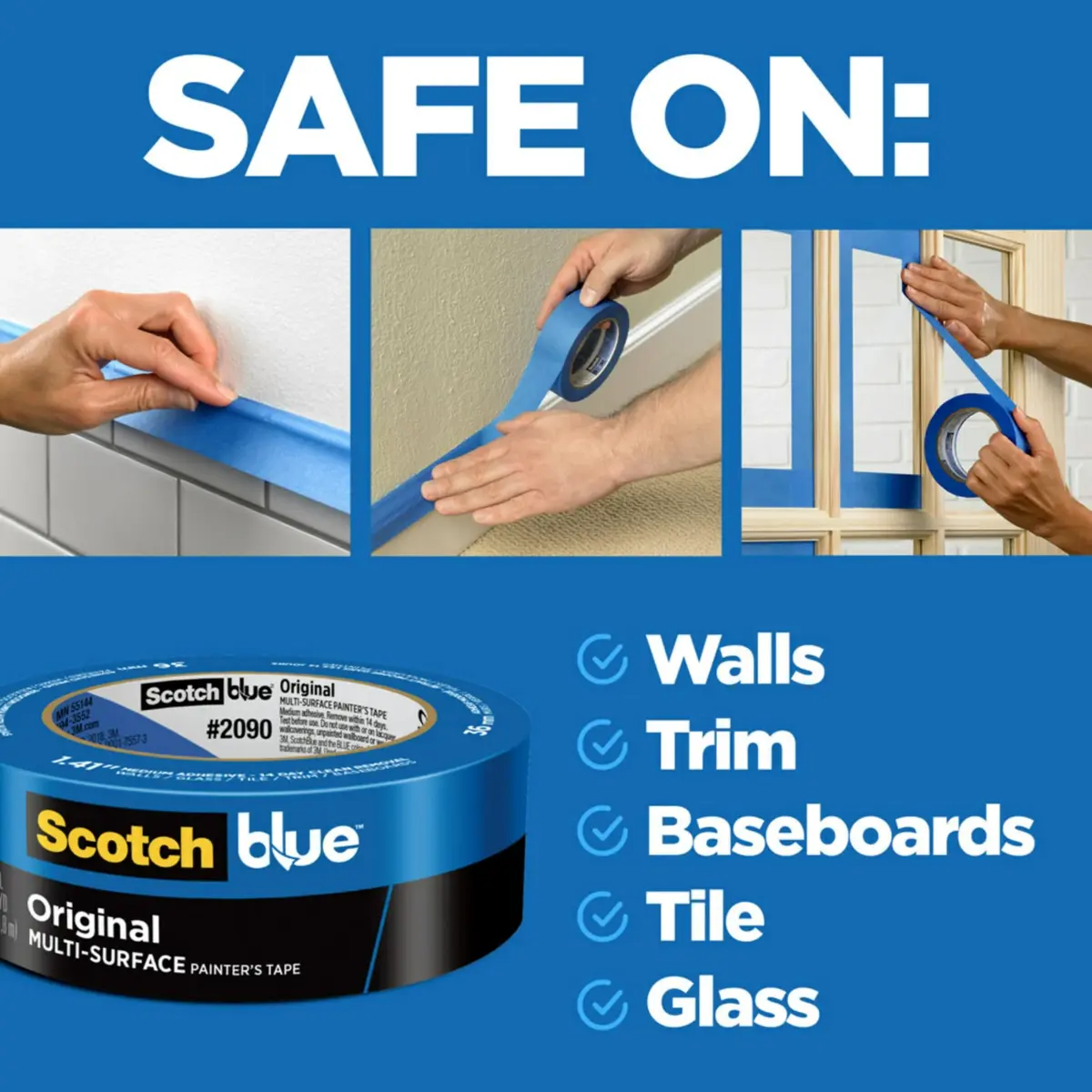 ScotchBlue Original Multi-Surface Painter's Tape 24mm (0.94") x 60 Yds, 8 Rolls | Clean Release for Walls, Trim, Glass - view 2