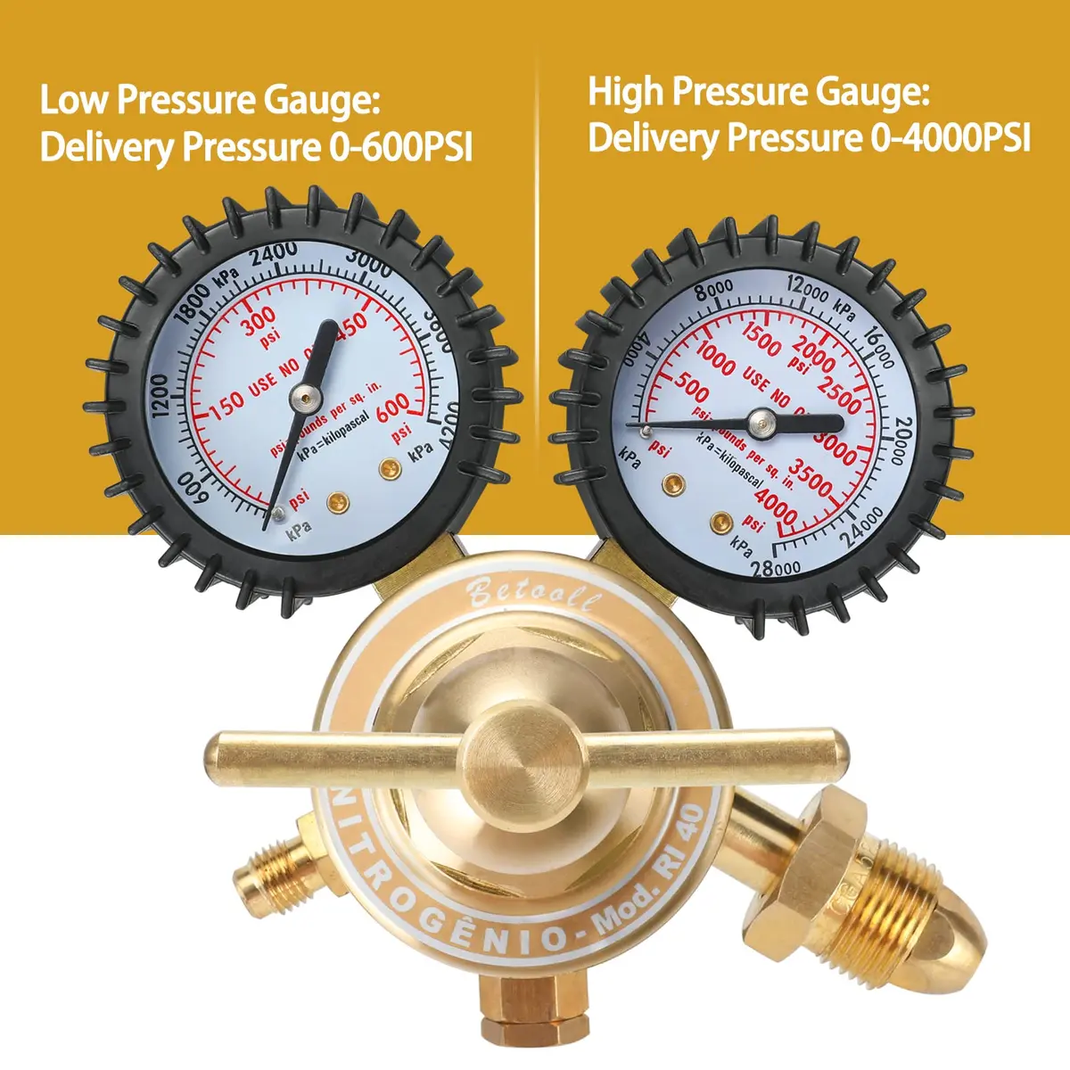 BETOOLL Nitrogen Regulator - Gauge with 78.7" Hose, 0-600 PSI Brass Inlet Outlet | Accurate Pressure Control - view 5