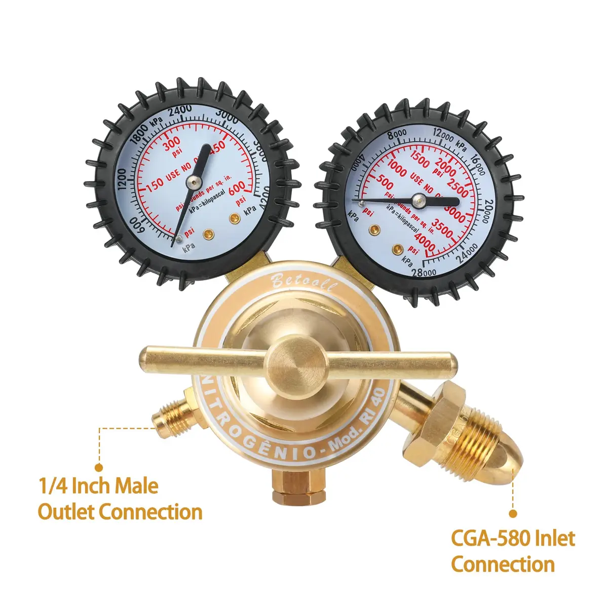 BETOOLL Nitrogen Regulator - Gauge with 78.7" Hose, 0-600 PSI Brass Inlet Outlet | Accurate Pressure Control - view 2