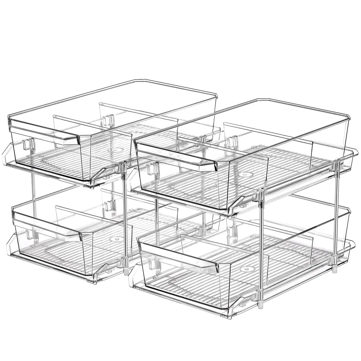 LANDNEOO 2 Set, 2 Tier Clear Organizer with Dividers | Multi-Use Slide-Out Storage for Kitchen, Bathroom, Vanity - main product image