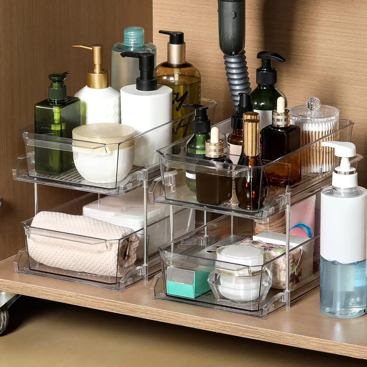 LANDNEOO 2 Set, 2 Tier Clear Organizer with Dividers | Multi-Use Slide-Out Storage for Kitchen, Bathroom, Vanity - view 6