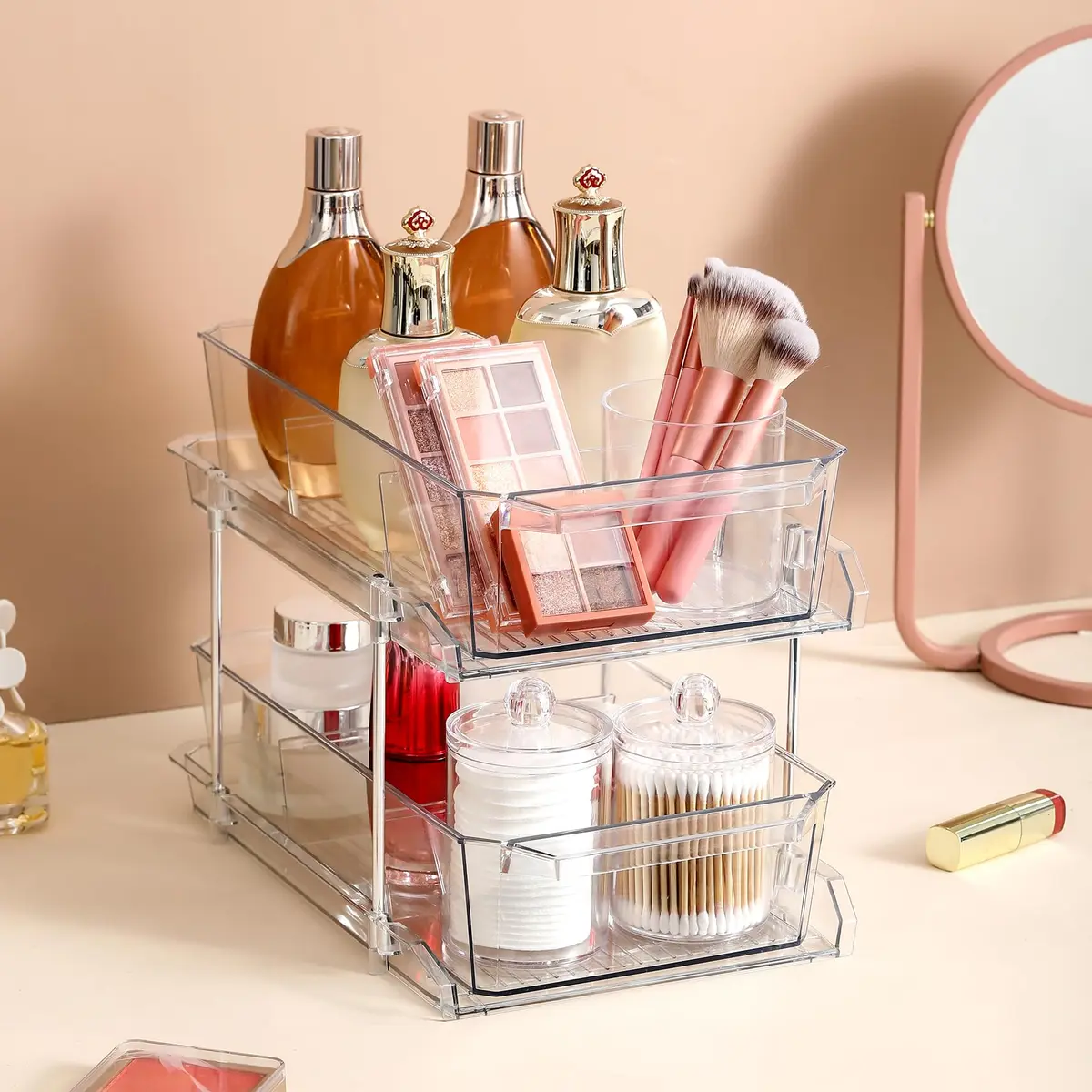LANDNEOO 2 Set, 2 Tier Clear Organizer with Dividers | Multi-Use Slide-Out Storage for Kitchen, Bathroom, Vanity - view 7