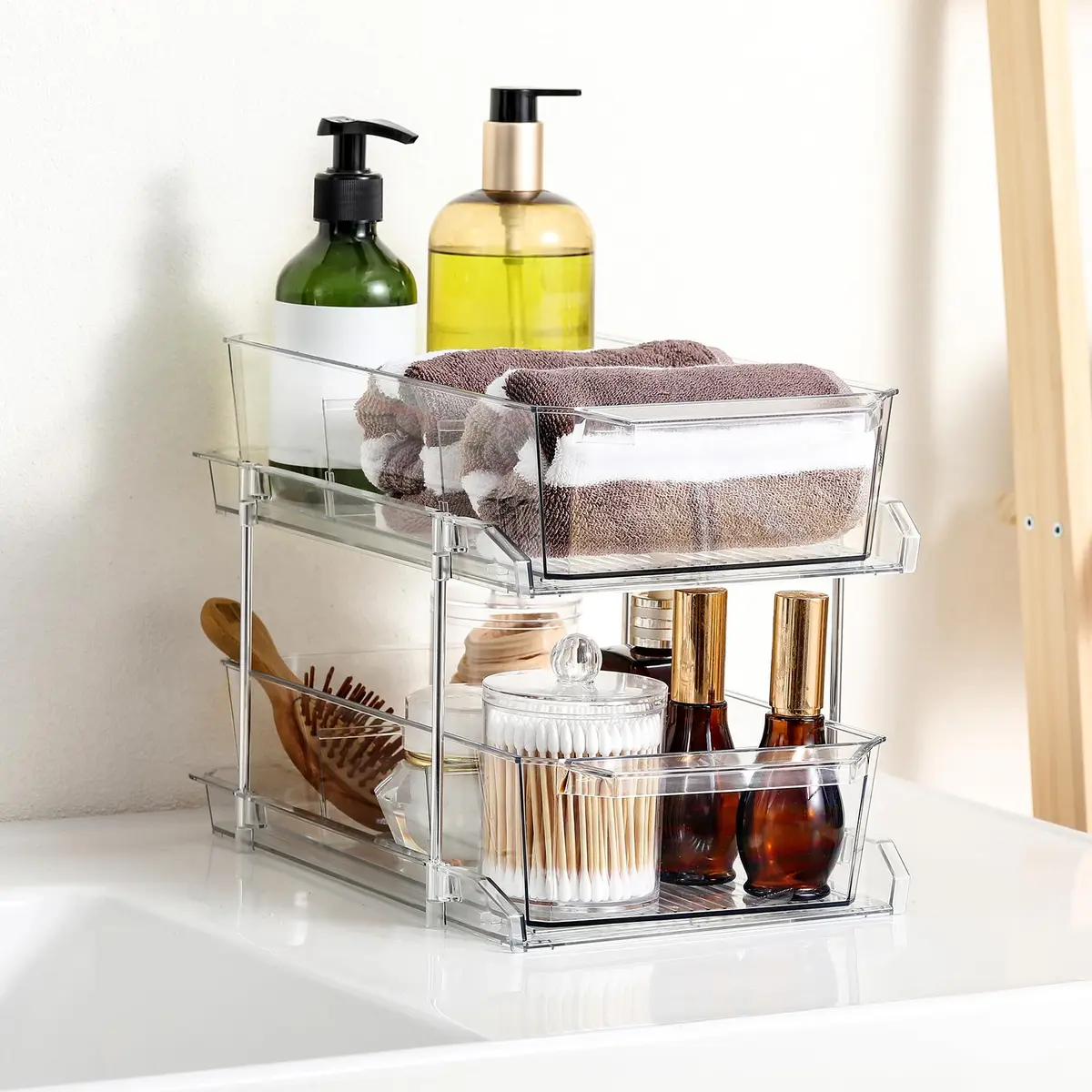 LANDNEOO 2 Set, 2 Tier Clear Organizer with Dividers | Multi-Use Slide-Out Storage for Kitchen, Bathroom, Vanity - view 8