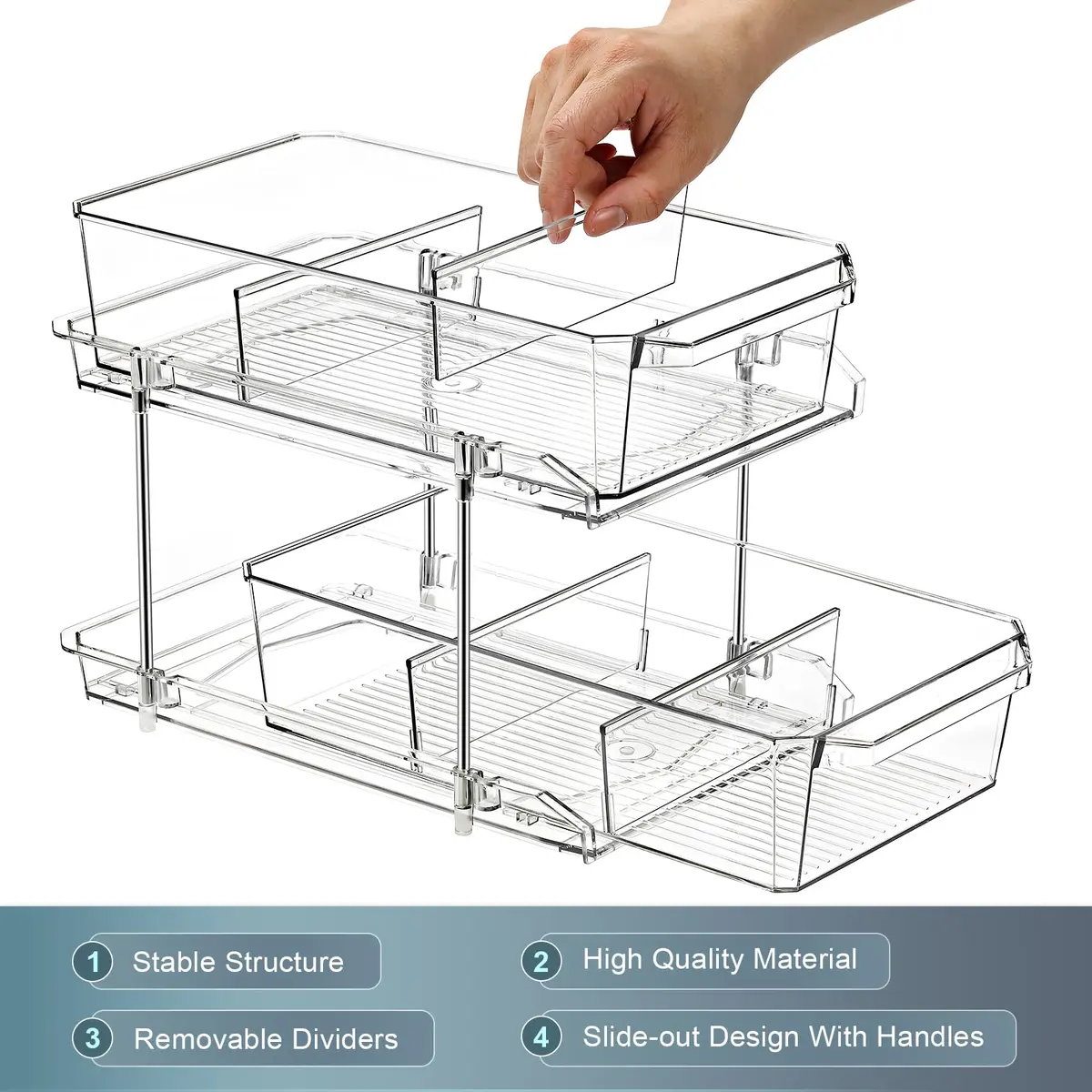 LANDNEOO 2 Set, 2 Tier Clear Organizer with Dividers | Multi-Use Slide-Out Storage for Kitchen, Bathroom, Vanity - view 9