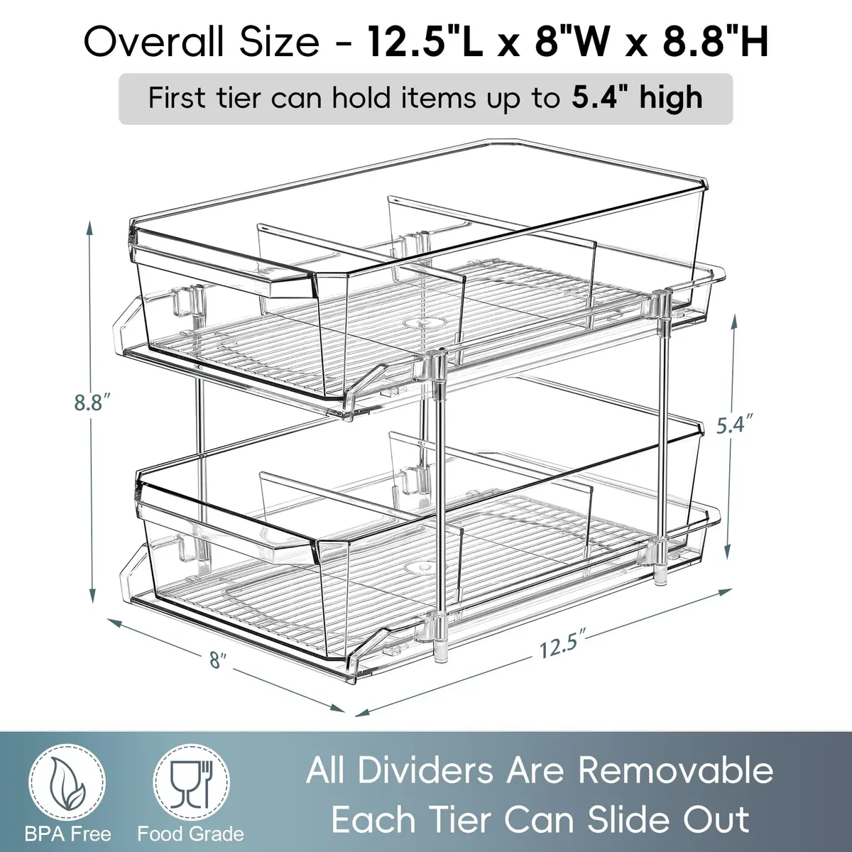 LANDNEOO 2 Set, 2 Tier Clear Organizer with Dividers | Multi-Use Slide-Out Storage for Kitchen, Bathroom, Vanity - view 2