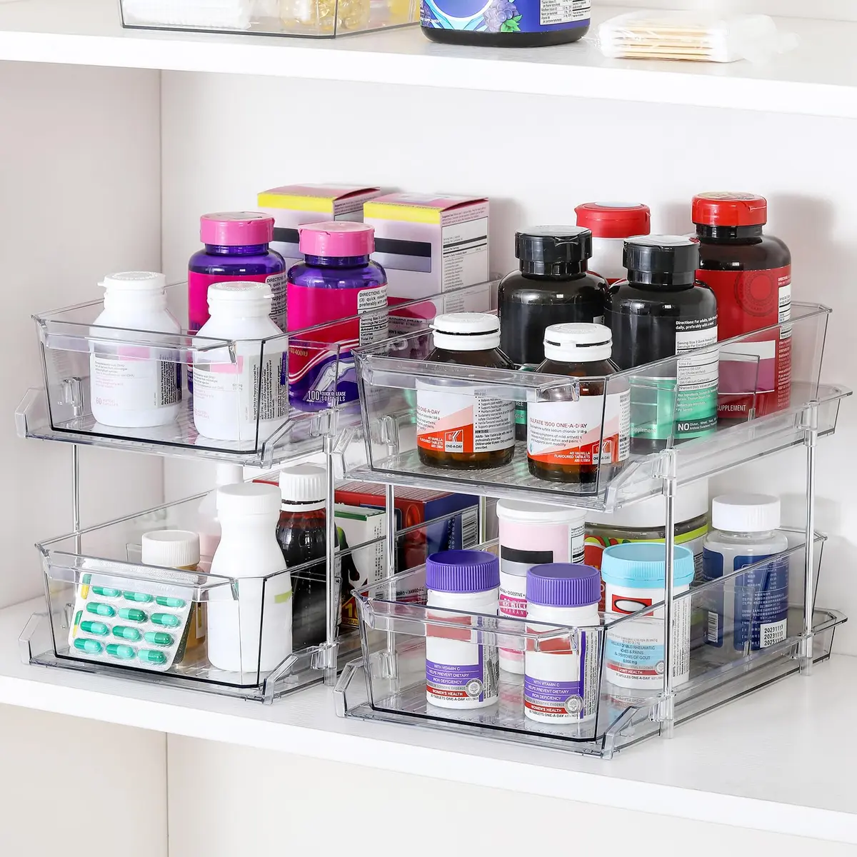 LANDNEOO 2 Set, 2 Tier Clear Organizer with Dividers | Multi-Use Slide-Out Storage for Kitchen, Bathroom, Vanity - view 4