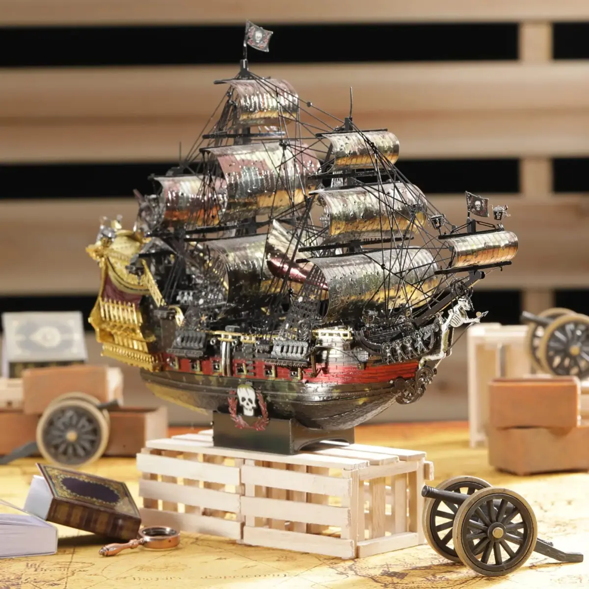 Piececool Queen Anne's Revenge Pirate Ship 3D Metal Puzzle Model Kit | 439 Pieces, Stainless Steel - view 5