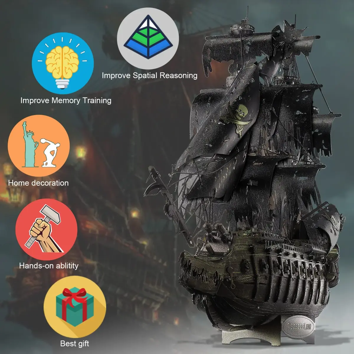 Piececool Metal 3D Puzzles Flying Dutchman Pirate Ship Model Kit 369 Pieces | Challenging Metal Craft for Adults & Teens - view 2