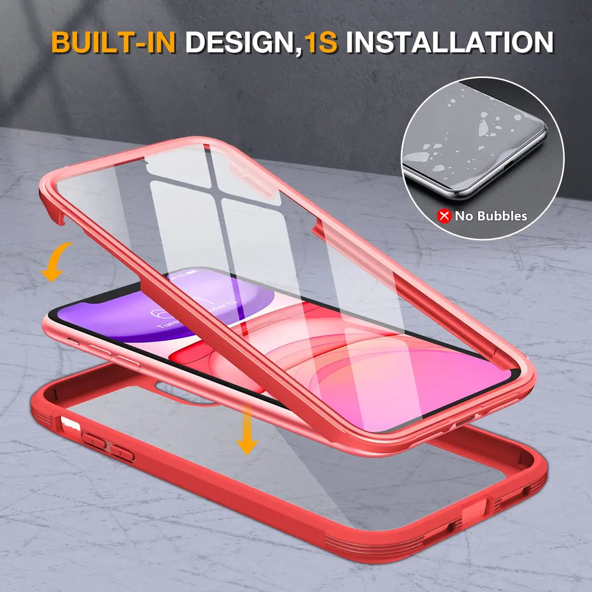 Miracase Glass Series for iPhone 11 Case 6.1 inch | Rugged Full-Body Bumper with Tempered Glass & Camera Protector, Red - view 2