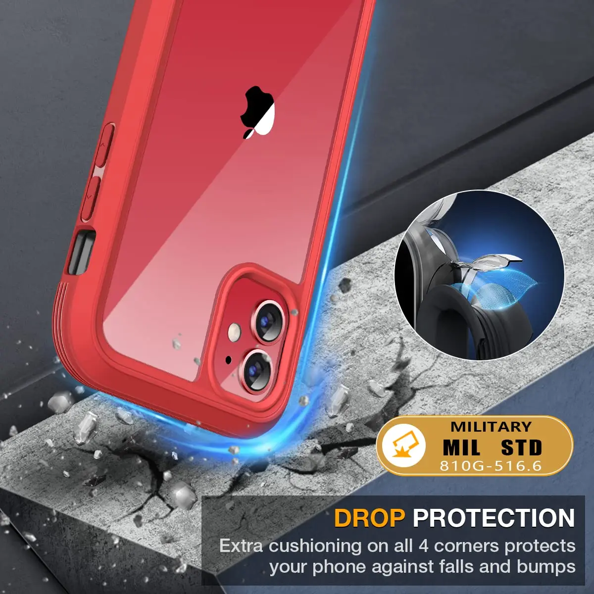 Miracase Glass Series for iPhone 11 Case 6.1 inch | Rugged Full-Body Bumper with Tempered Glass & Camera Protector, Red - view 3