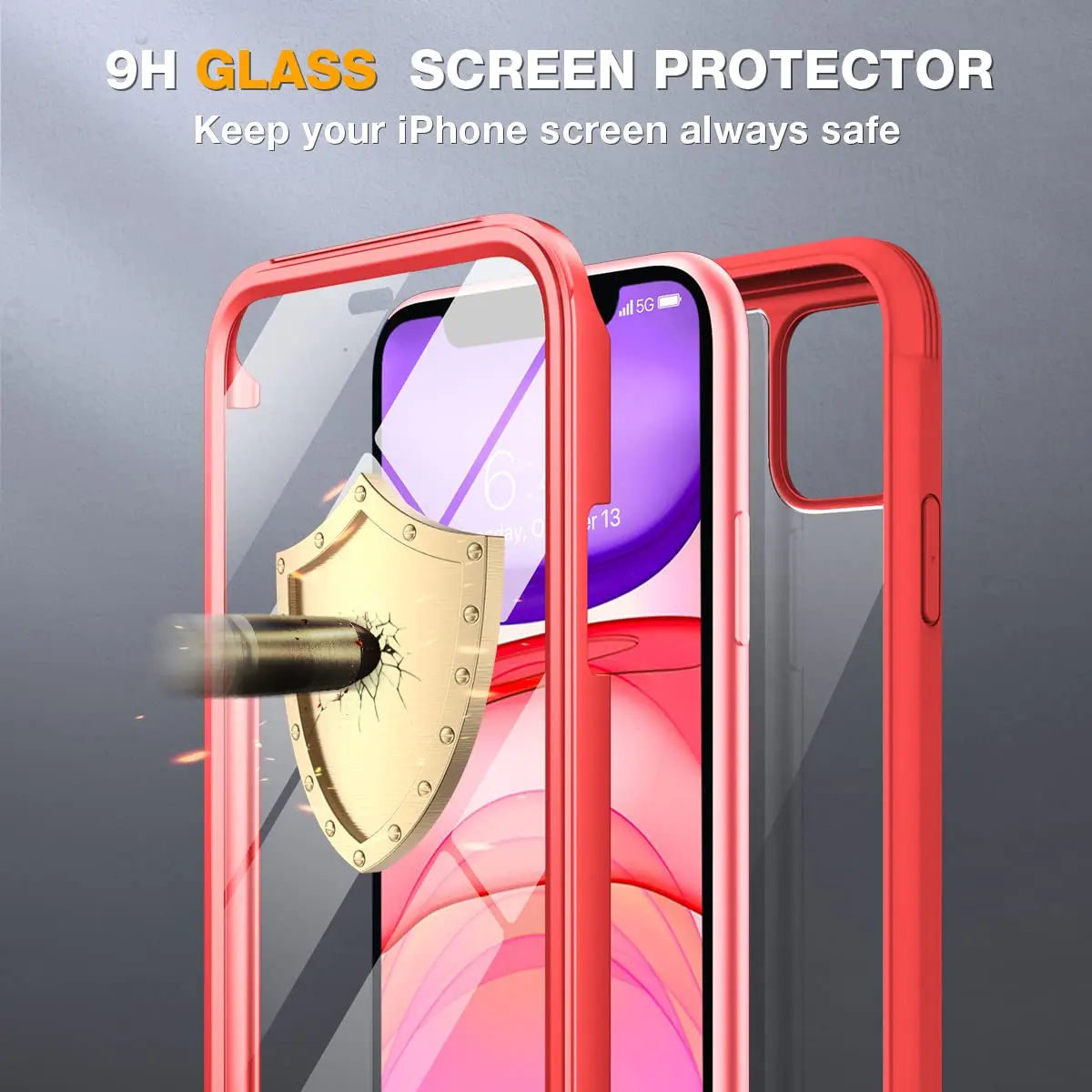 Miracase Glass Series for iPhone 11 Case 6.1 inch | Rugged Full-Body Bumper with Tempered Glass & Camera Protector, Red - view 4