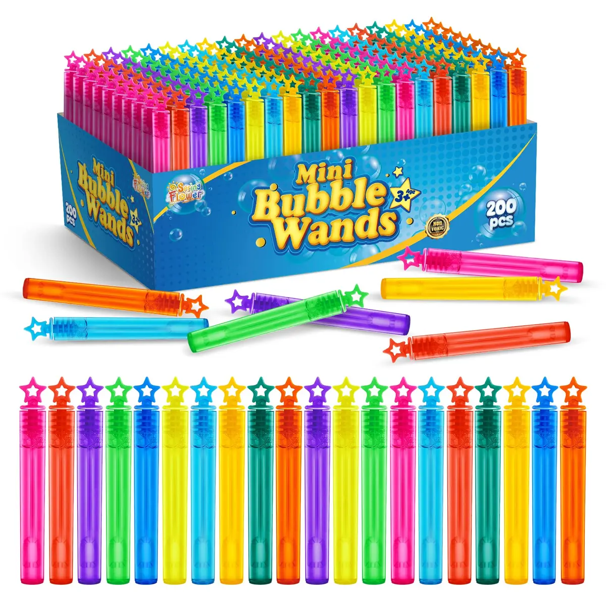 SpringFlower Mini Bubble Wands 200 pcs | Colorful Party Favors for Kids & Events - main product image