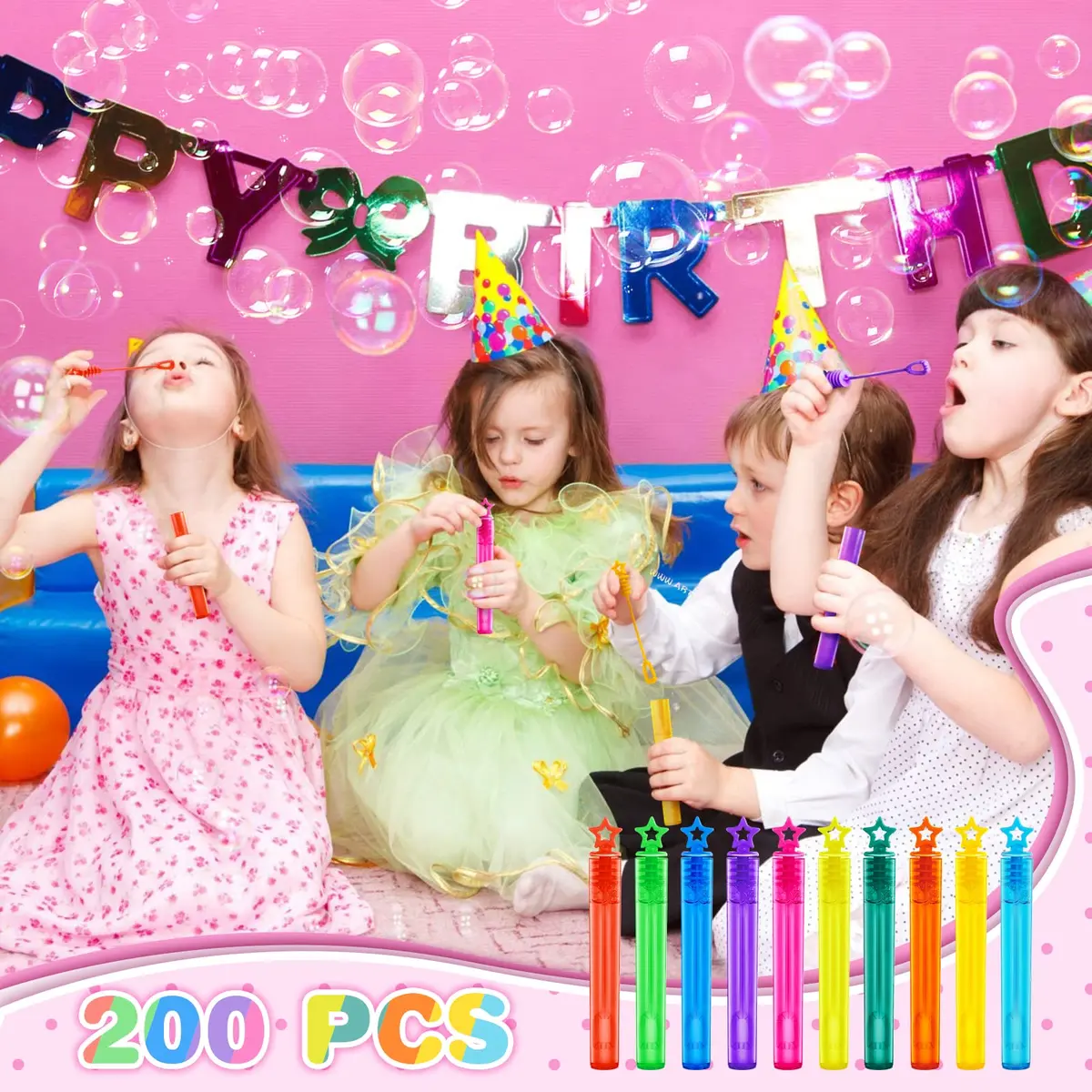 SpringFlower Mini Bubble Wands 200 pcs | Colorful Party Favors for Kids & Events - view 7