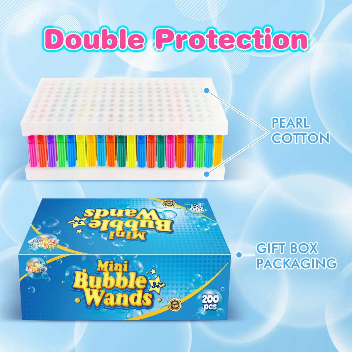 SpringFlower Mini Bubble Wands 200 pcs | Colorful Party Favors for Kids & Events - view 3