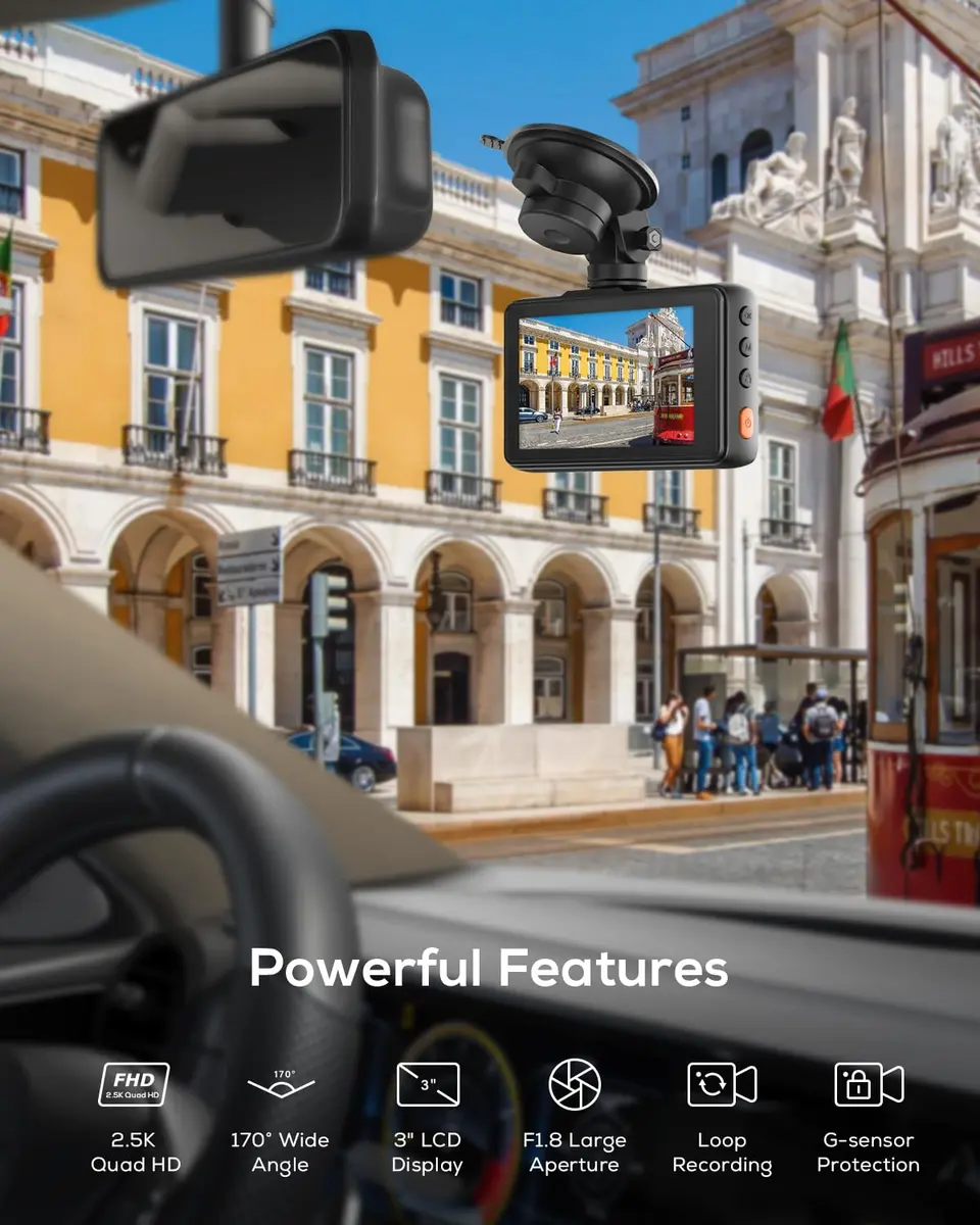 iZEEKER 2.5K Dash Cam Front, 1440P QHD Car Camera with 3" IPS Display | Wide-Angle, Night Vision, Loop & Emergency Recording - view 2