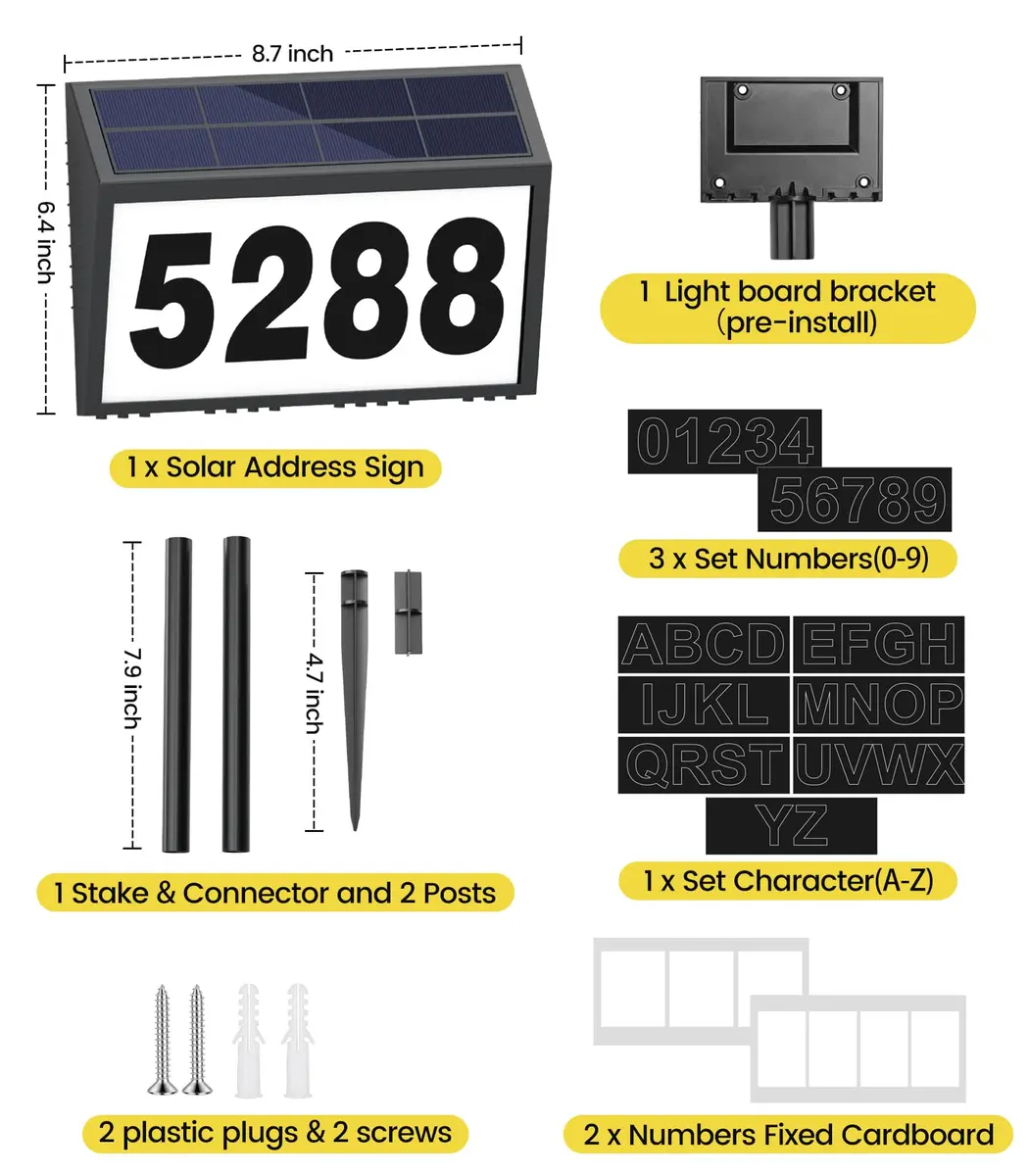 GEAGMAGC Solar Address Sign with LED Illumination | Waterproof House Numbers for Yard & Street - view 5