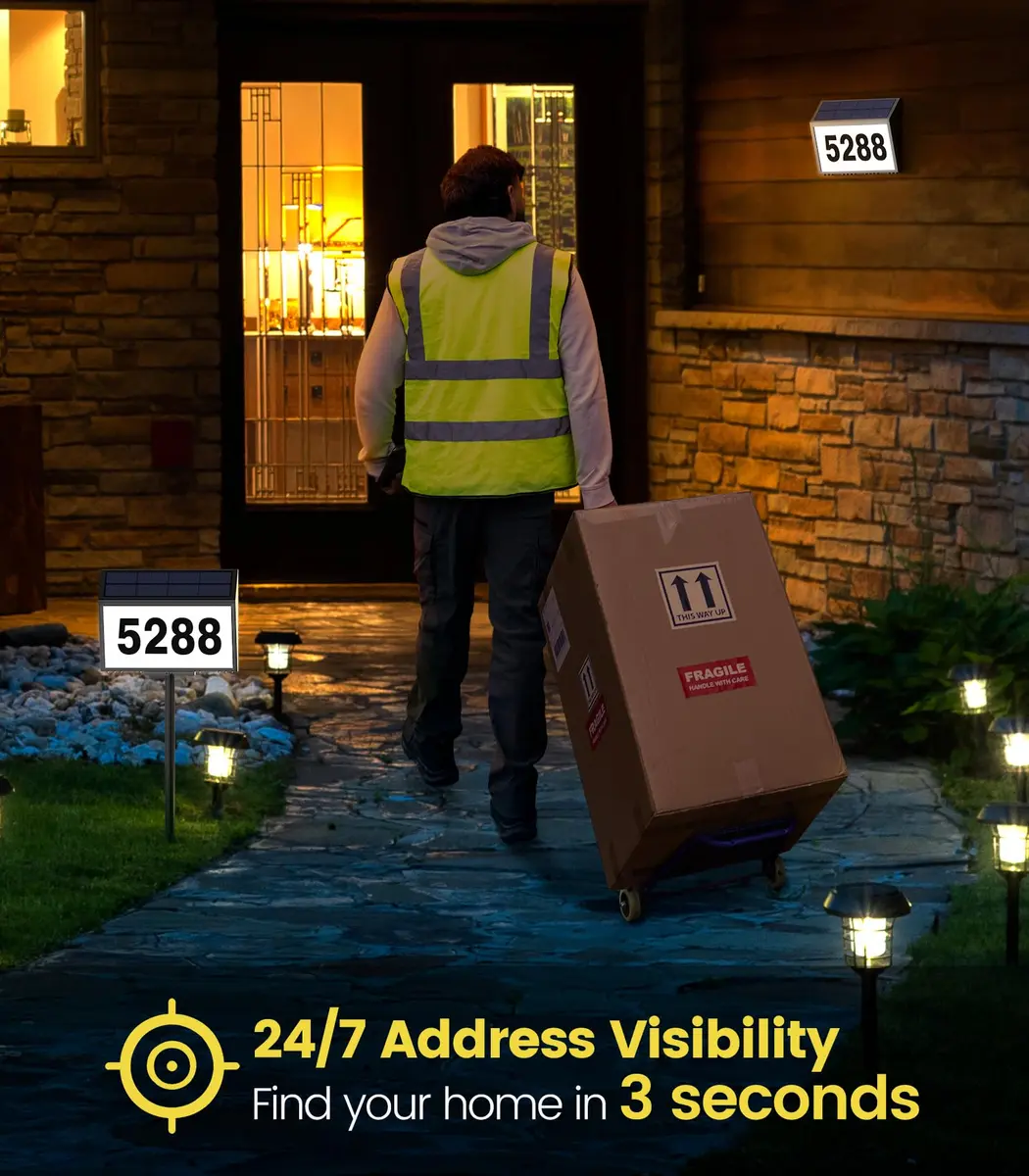 GEAGMAGC Solar Address Sign with LED Illumination | Waterproof House Numbers for Yard & Street - view 2