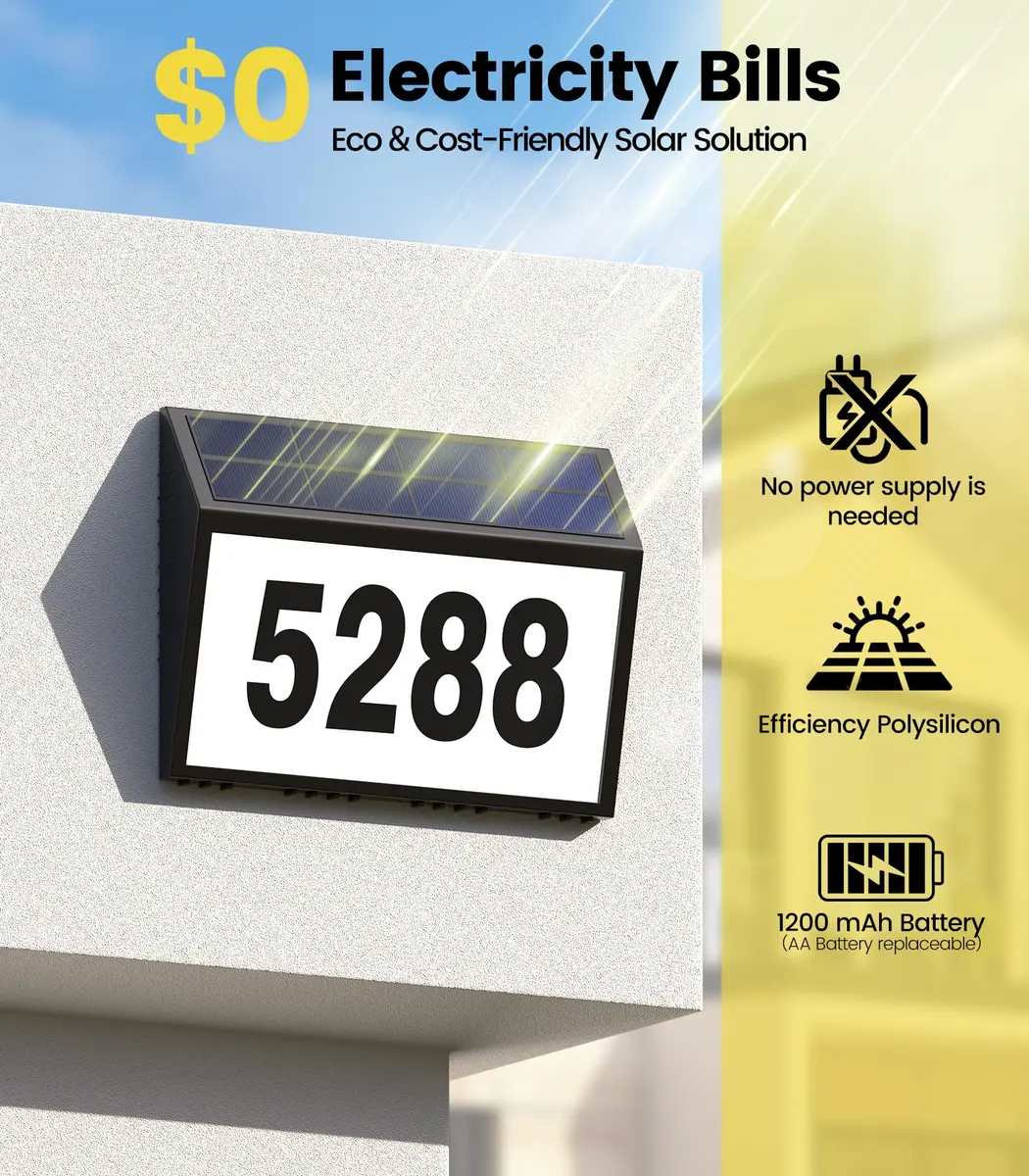 GEAGMAGC Solar Address Sign with LED Illumination | Waterproof House Numbers for Yard & Street - view 3
