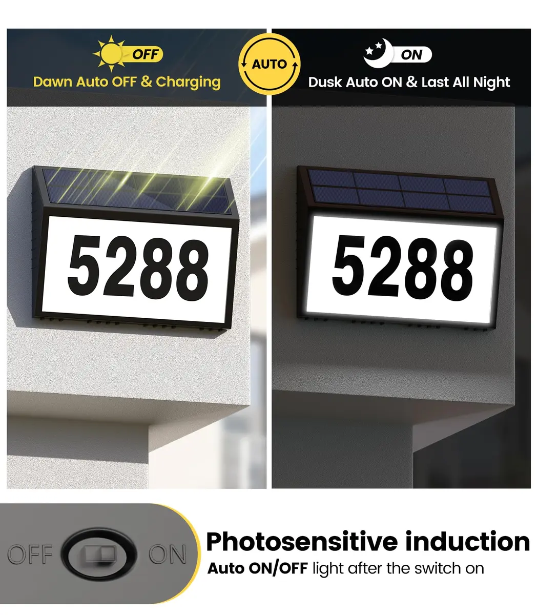 GEAGMAGC Solar Address Sign with LED Illumination | Waterproof House Numbers for Yard & Street - view 4